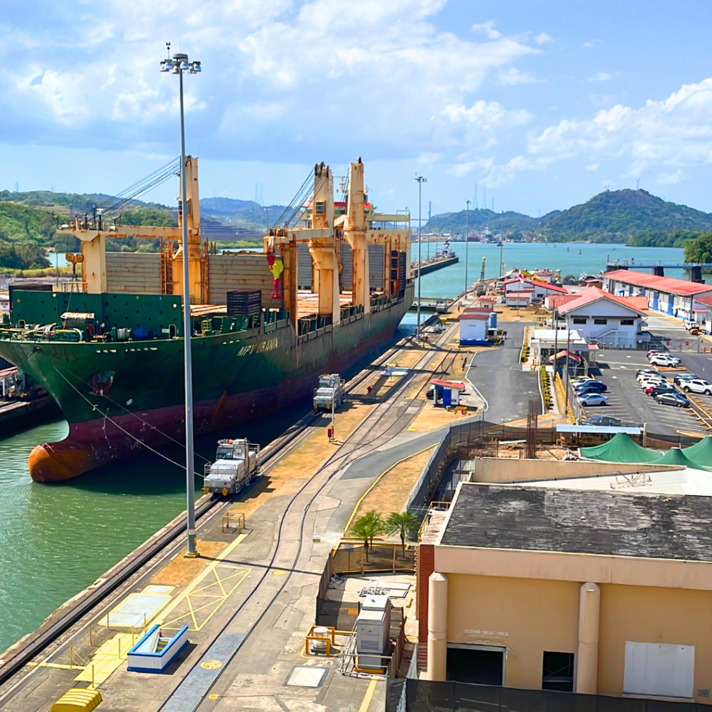 Large ship passing through the panama canal