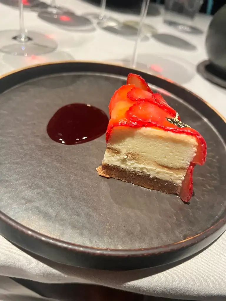 Small red cheesecake dessert